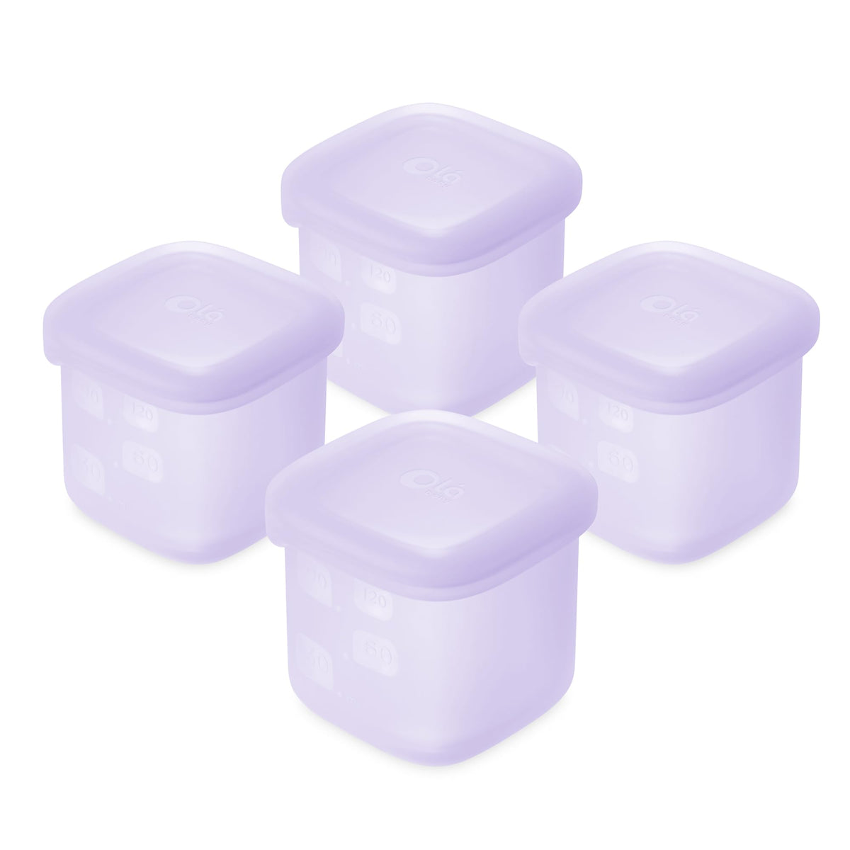 Olababy Clear Sense silicone jar with airtight lid for portable baby snacks.