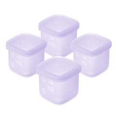 Olababy Clear Sense silicone jar with airtight lid for portable baby snacks.
