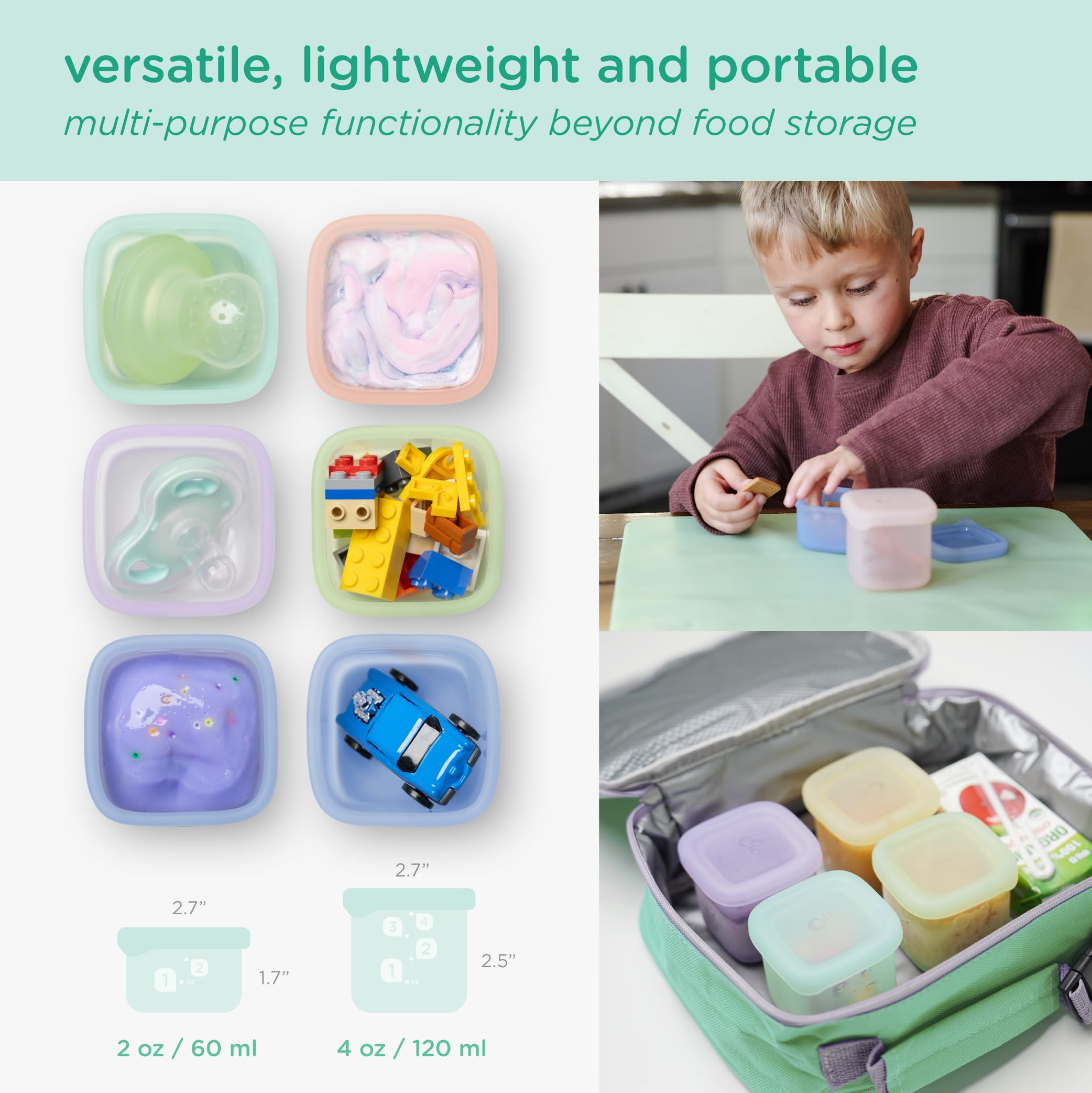 Olababy Clear Sense container shown closed, leak-proof seal for daycare bags.