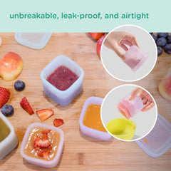 Olababy Clear Sense silicone jar with measurement marks for precise portions.