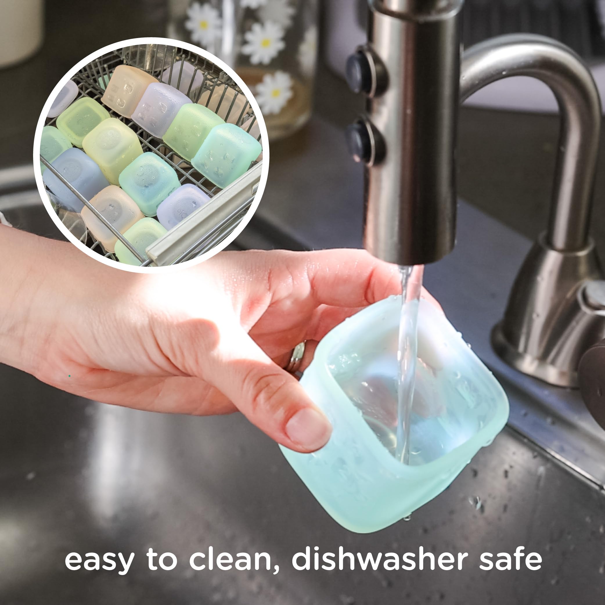 Olababy Clear Sense silicone jar with lid, ideal for breastmilk or formula portions.