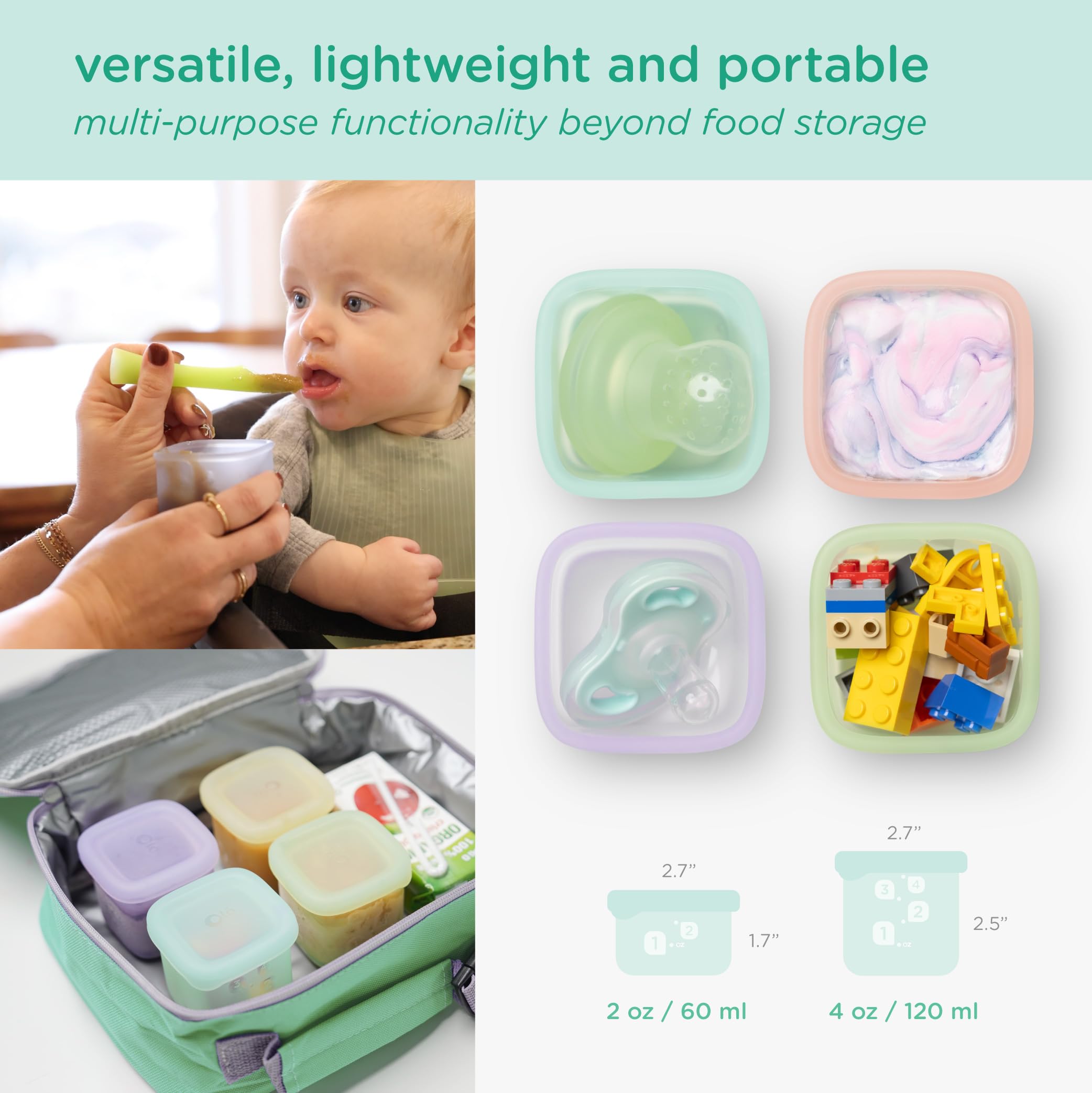 Olababy Clear Sense silicone snack cups offering durable, leak-proof storage for on-the-go snacks