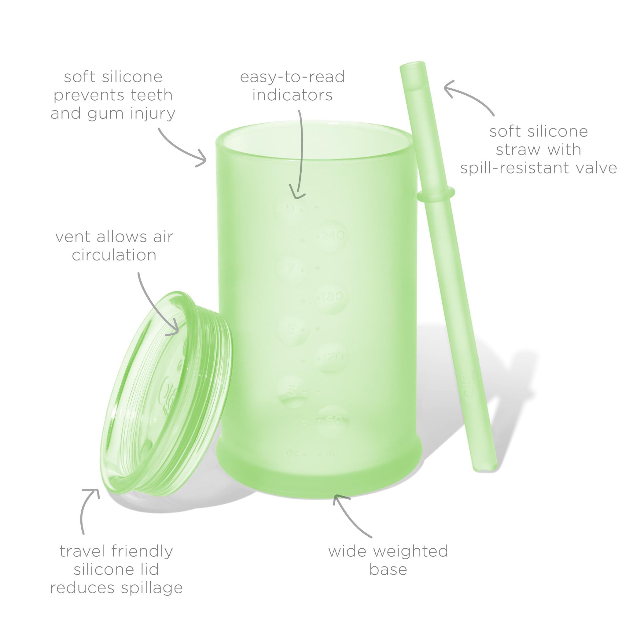 Olababy Clear View training cup 9oz front view highlighting straw lid and leak resistance
