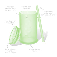 Olababy Clear View training cup 9oz front view highlighting straw lid and leak resistance