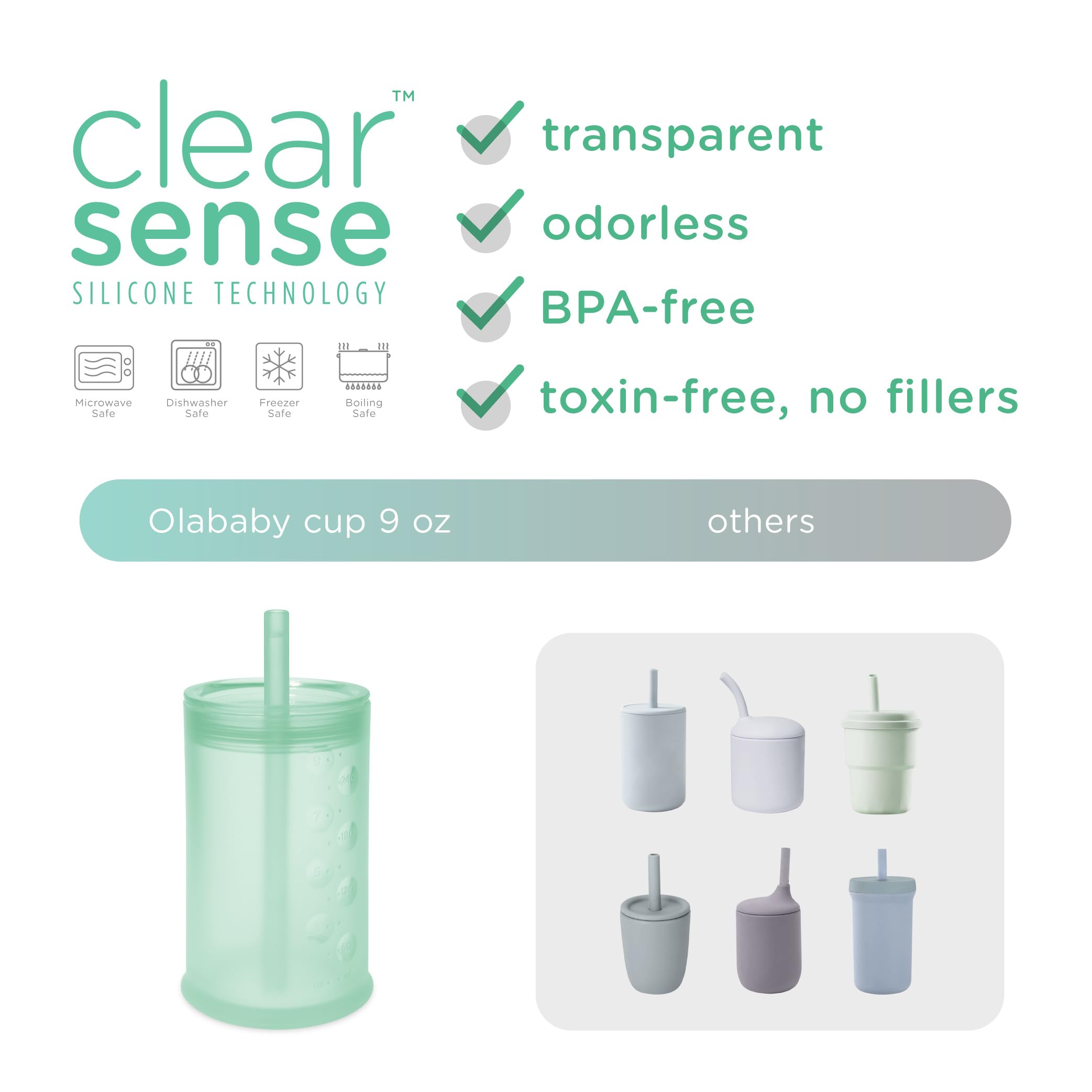 Olababy Clear View straw lid close-up showing leak-resistant design for spill-free sipping