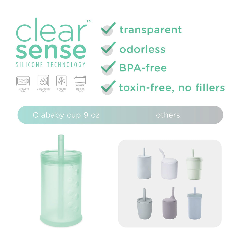 Olababy Clear View straw lid close-up showing leak-resistant design for spill-free sipping