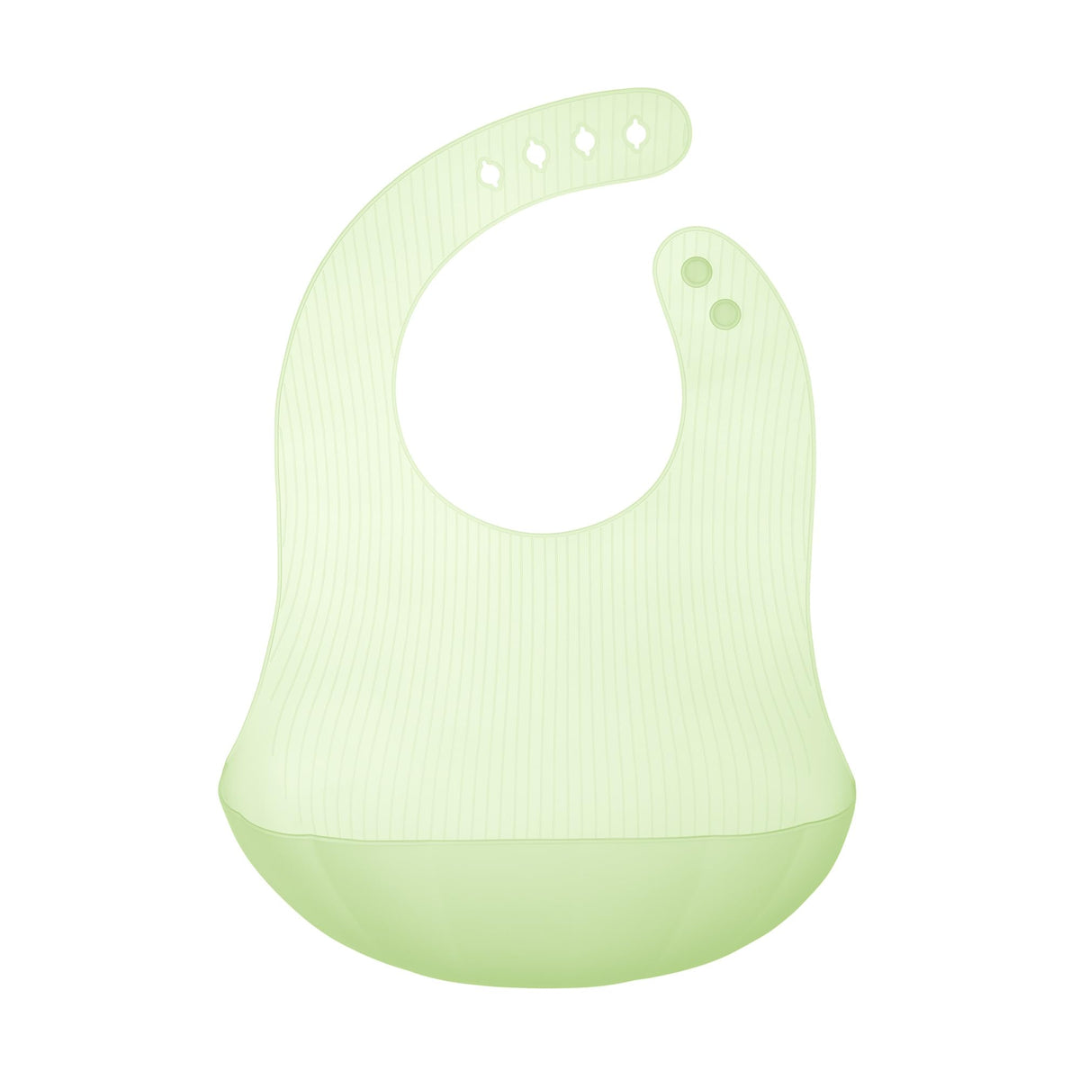 Olababy Fold N Go silicone bib with seashell design, soft and comfy during meals.