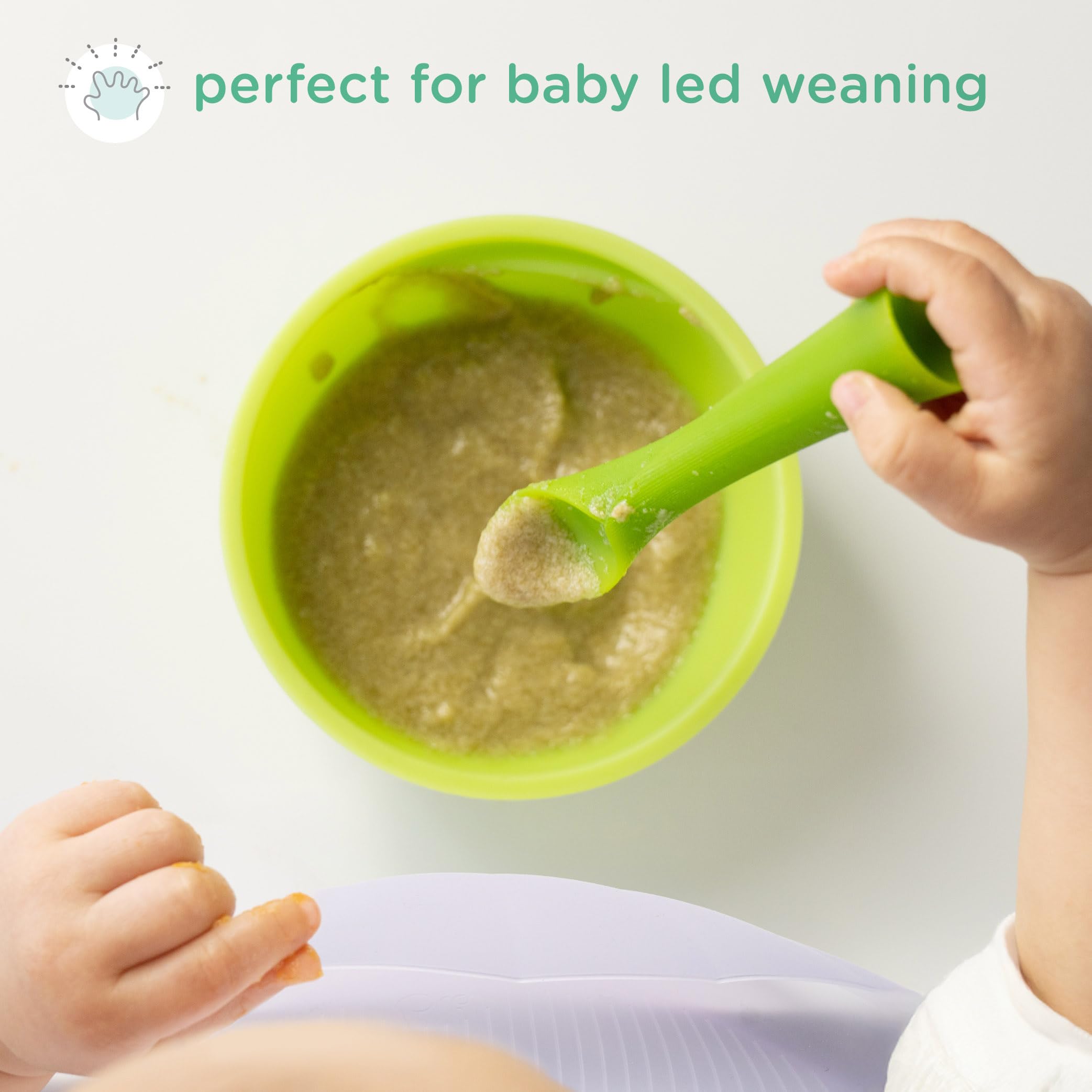 Olababy silicone first spoon inspired by nature for early feeding.