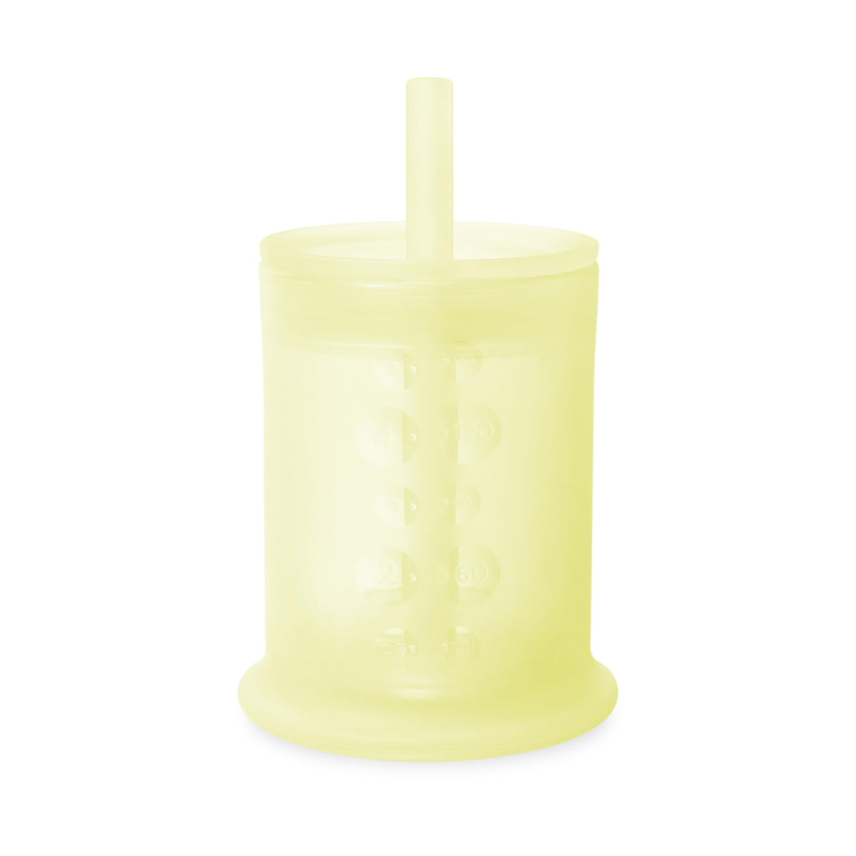 Olababy silicone training cup with straw lid for easy, spill-resistant sipping.
