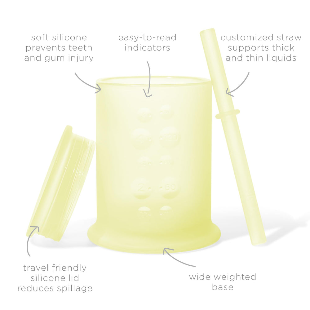 Olababy training cup with weighted base stays stable during use.