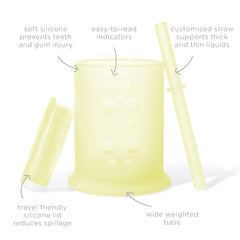 Olababy training cup with weighted base stays stable during use.