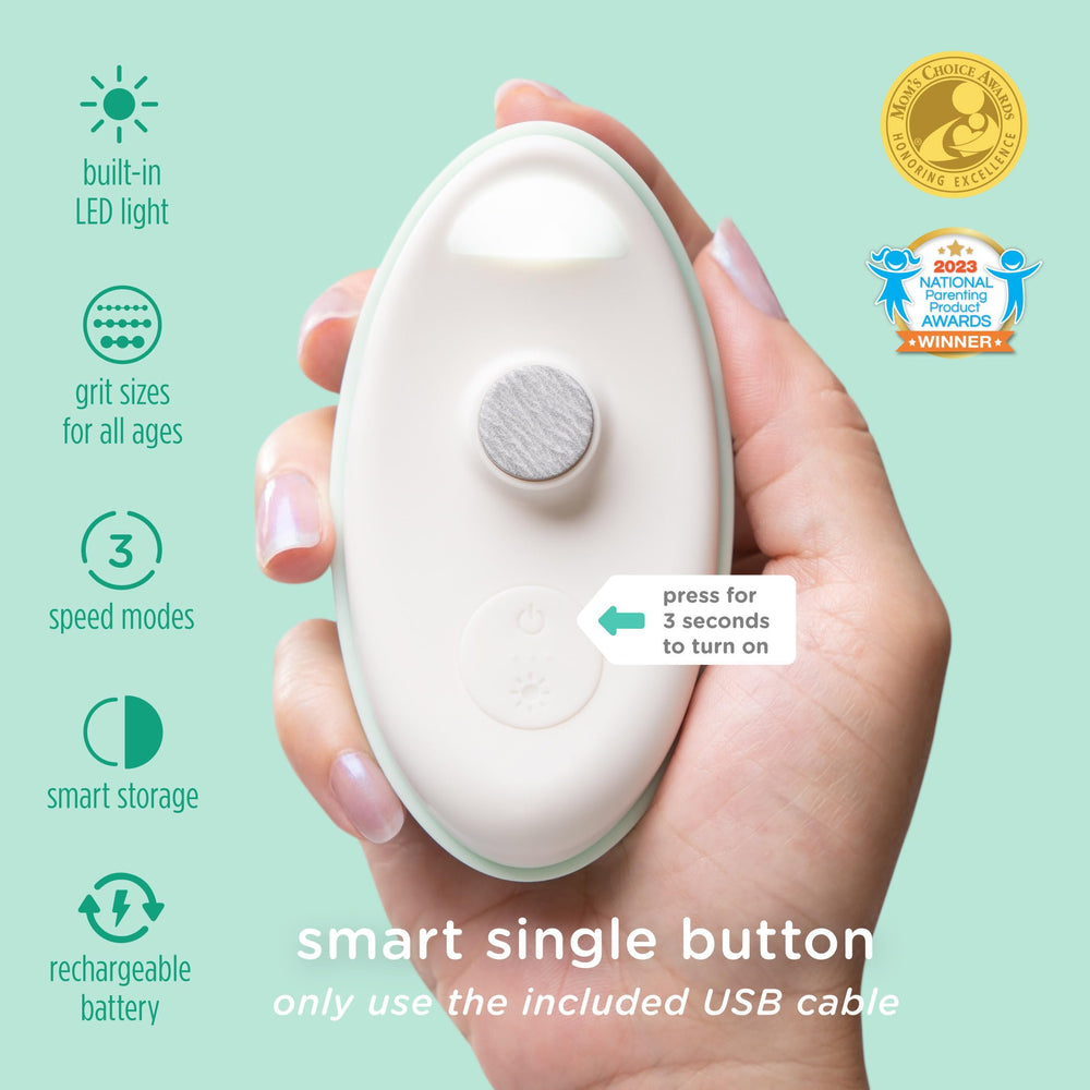 Mother gently trimming a baby’s nails with Olababy trimmer