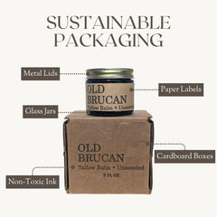 Old Brucan ingredients list featuring grass-fed beef tallow for natural nourishment.