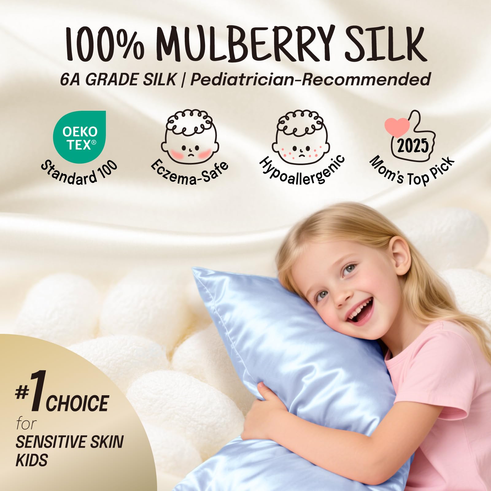 OLESILK pillowcase silk texture close-up showing smooth surface reduces friction.