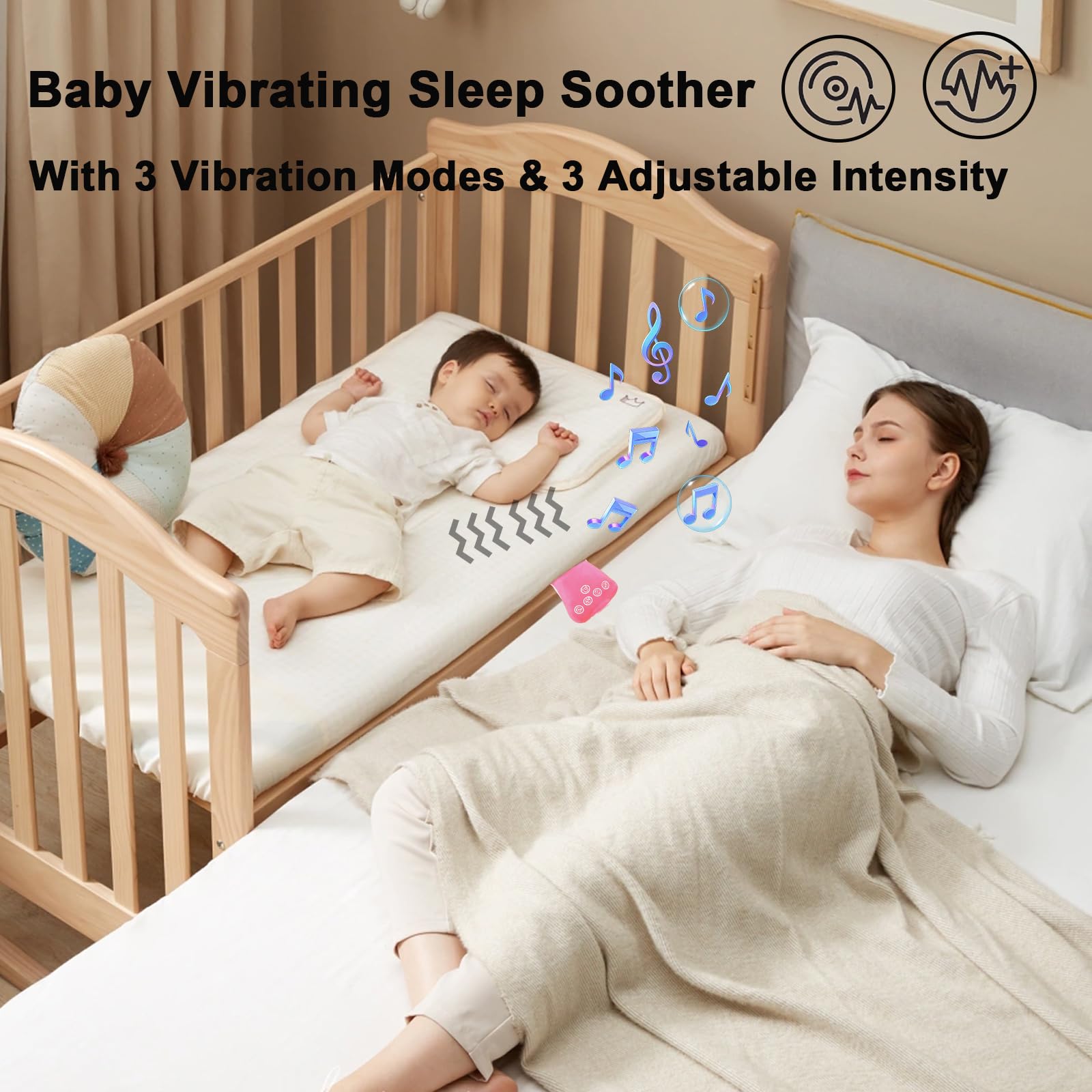 Olfjurk portable white noise soother attached to stroller for travel calming.