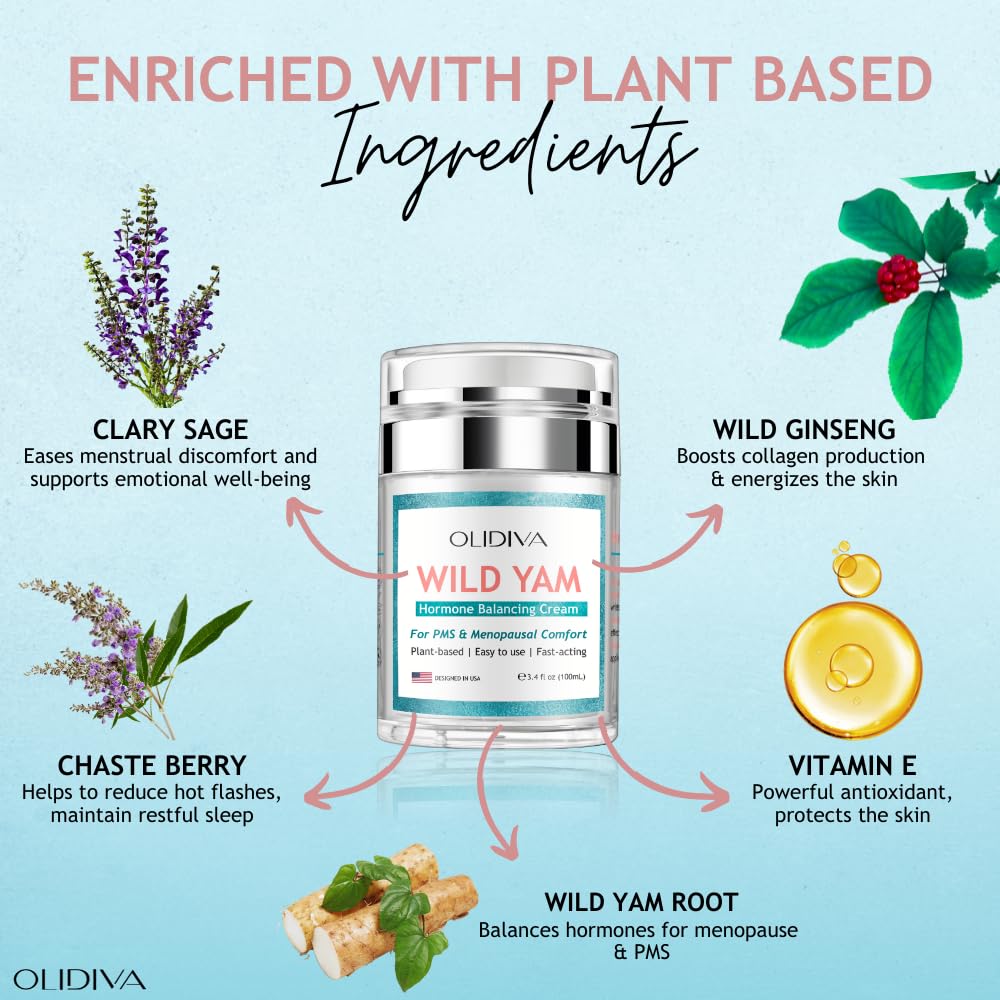 Olidiva Wild Yam Cream daytime use visual highlights day-long support.
