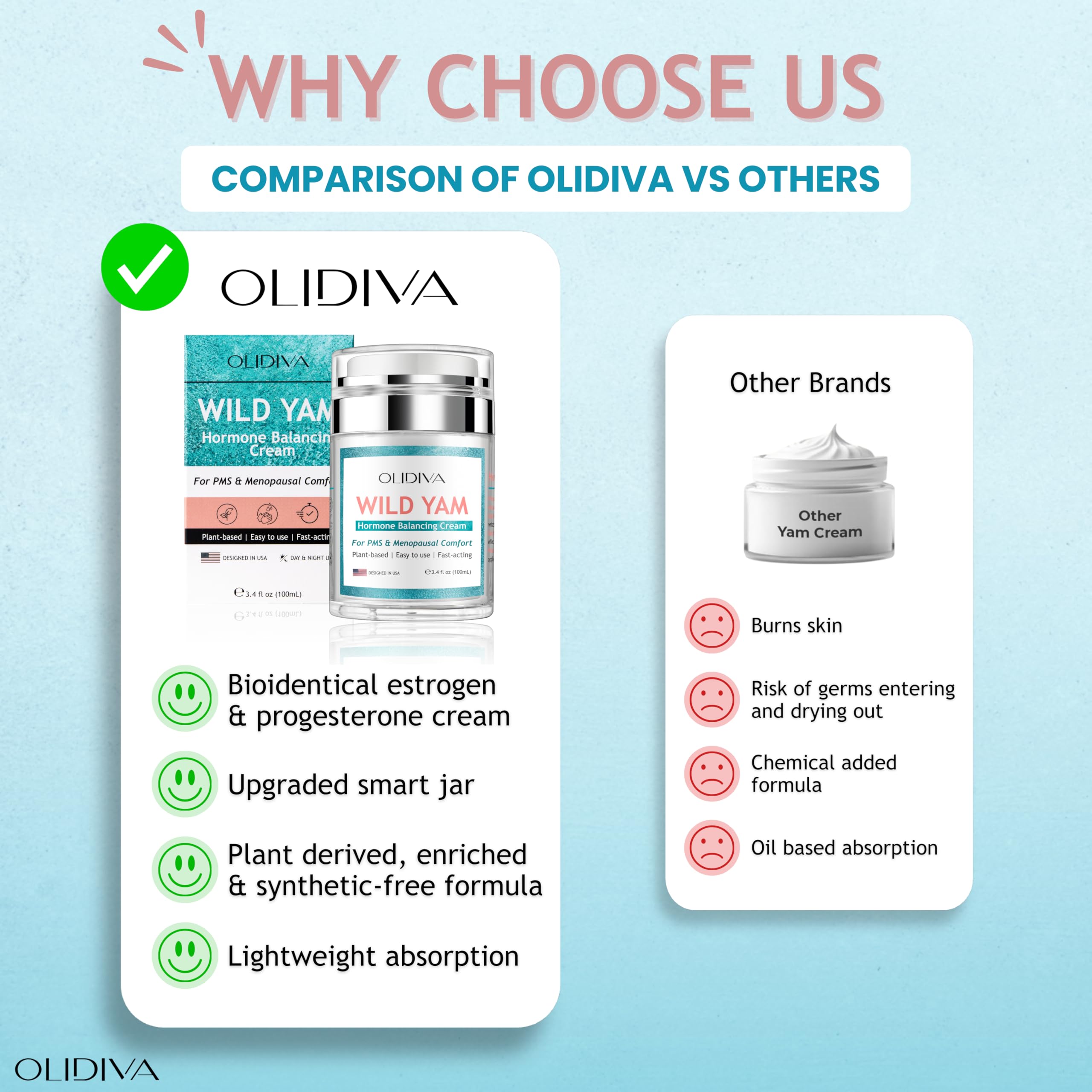 Olidiva Wild Yam Cream label focuses on natural ingredients and clean formulation.