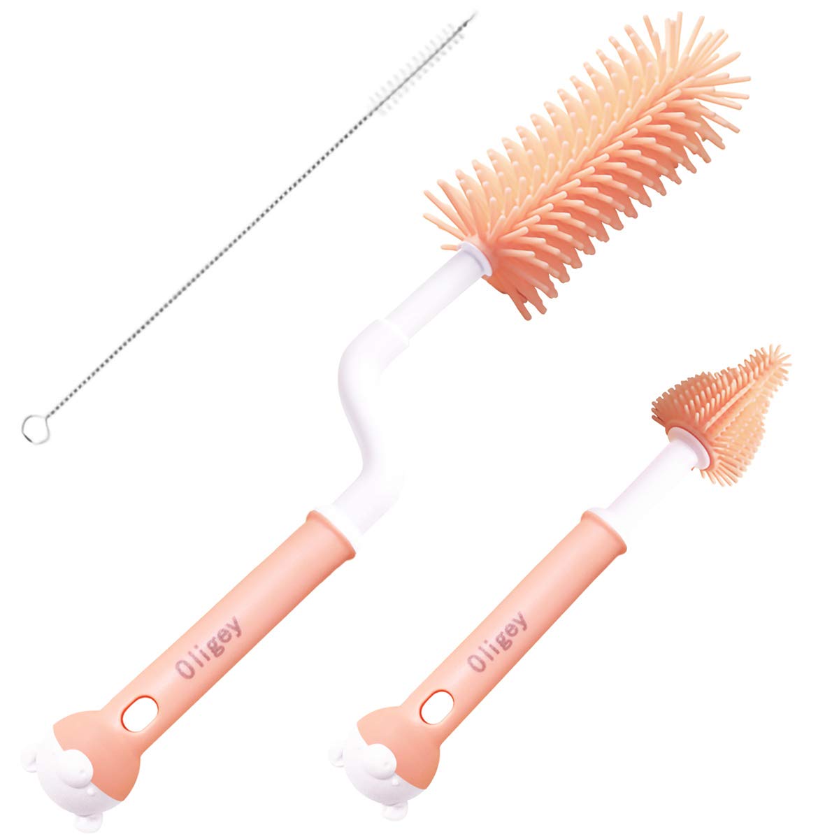 Oligey silicone bottle brush with a 360 rotation handle cleans hard-to-reach corners.