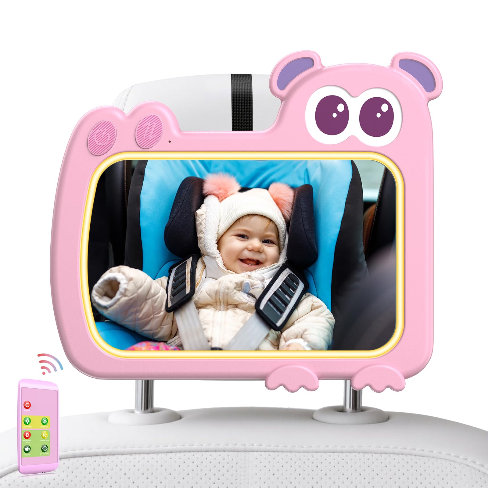 olishare 2-in-1 baby car mirror with cry detection triggers soft lights and sounds to soothe on the go
