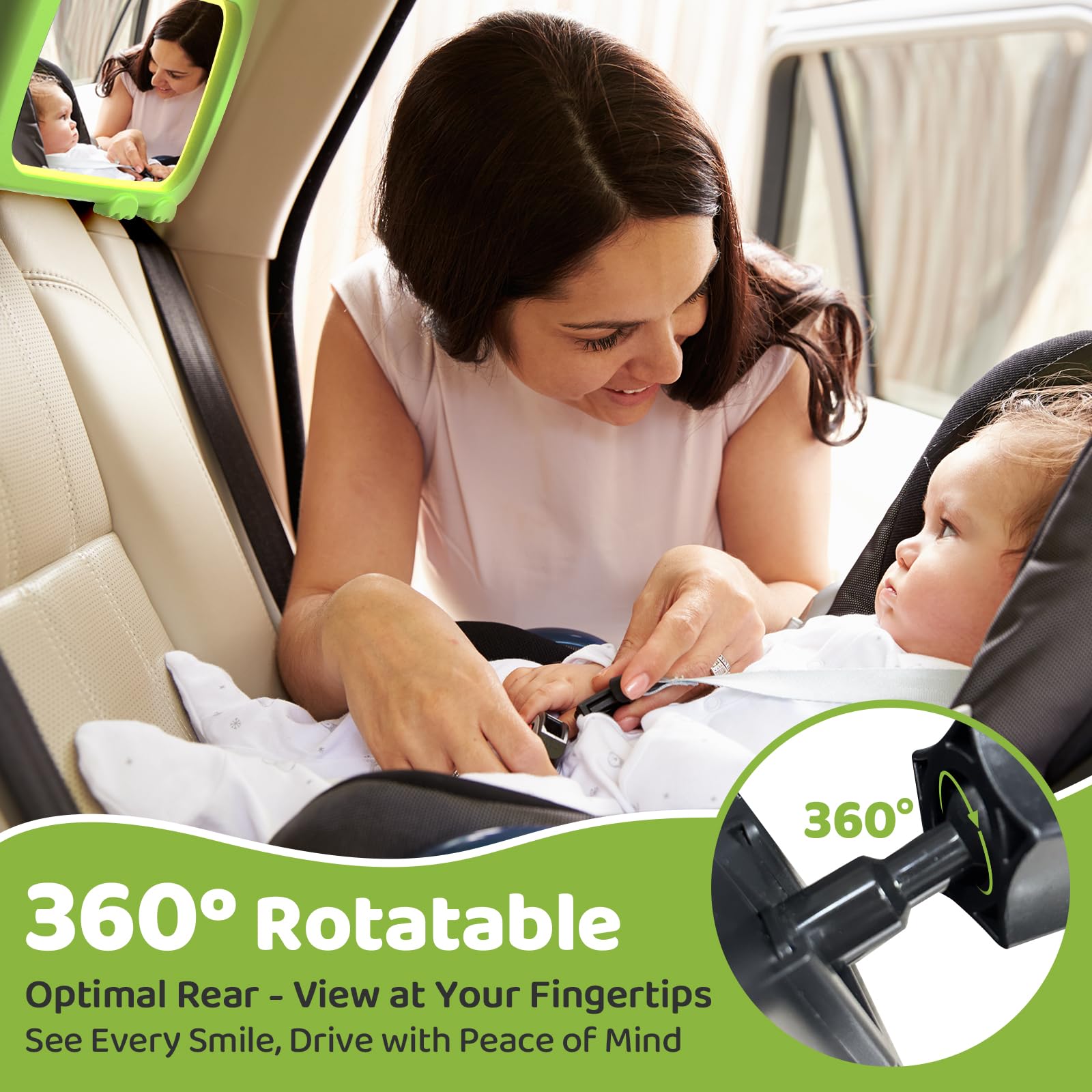 olishare baby car mirror green 360-degree rotation for flexible baby monitoring