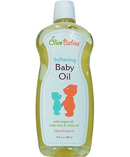 Olive Babies Softening Baby Oil bottle offers gentle moisture for baby skin care.
