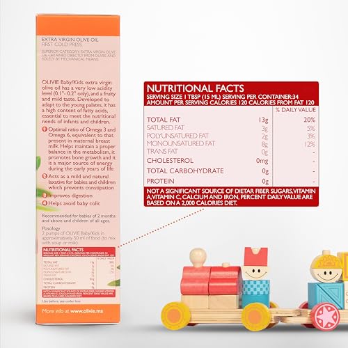 OLIVIE omega3 olive oil supplement bottle highlighting infant nutrition