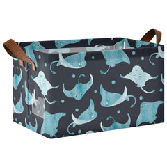 Ollabaky stingray-pattern storage bin in a closet, durable and collapsible.