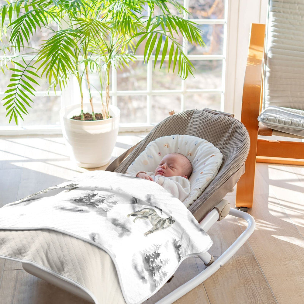 Ollabaky Forest Wolf blanket as travel nap companion