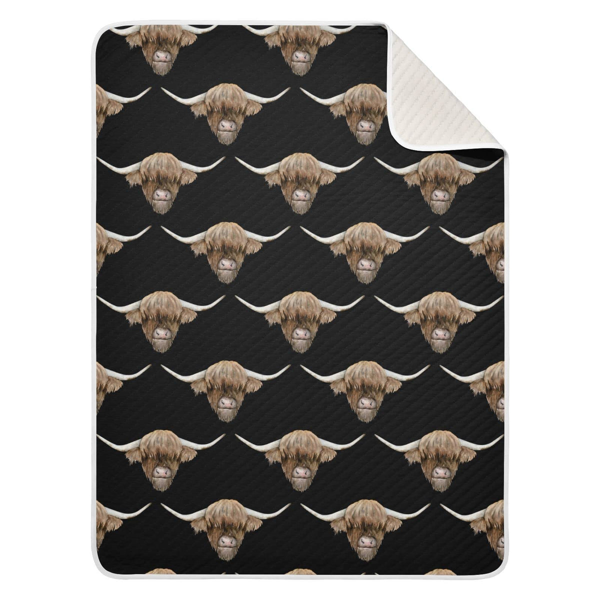 Ollabaky Scottish Highland Cow Head baby blanket on crib for cozy nights.