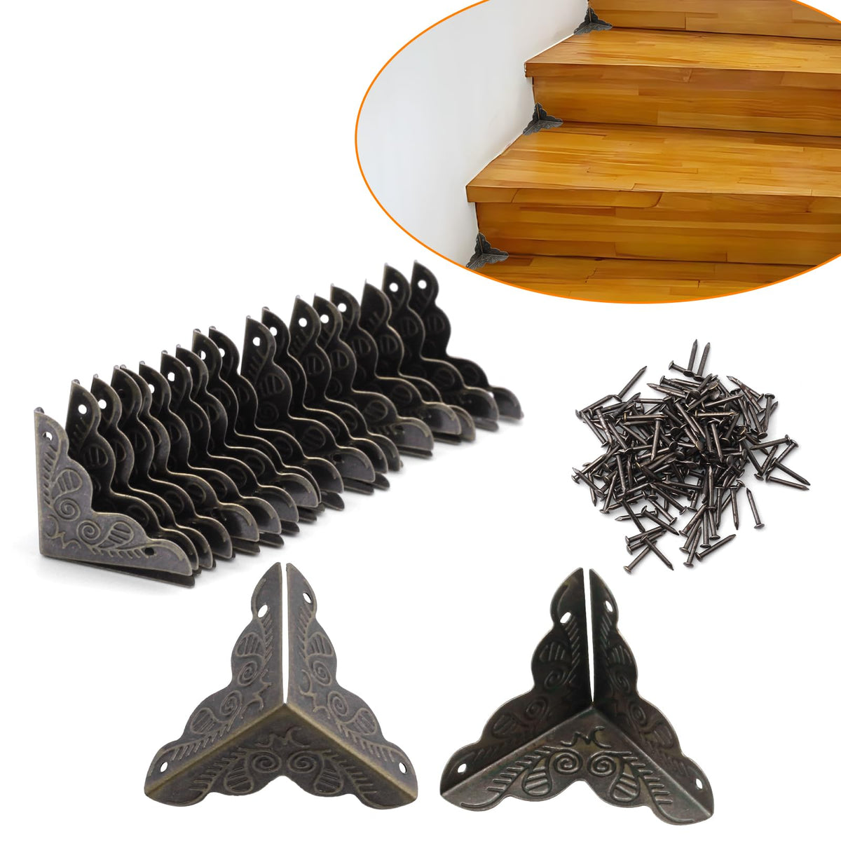 Olldag 36pcs stair dust inner corners in bronze protect wooden steps and extend durability.