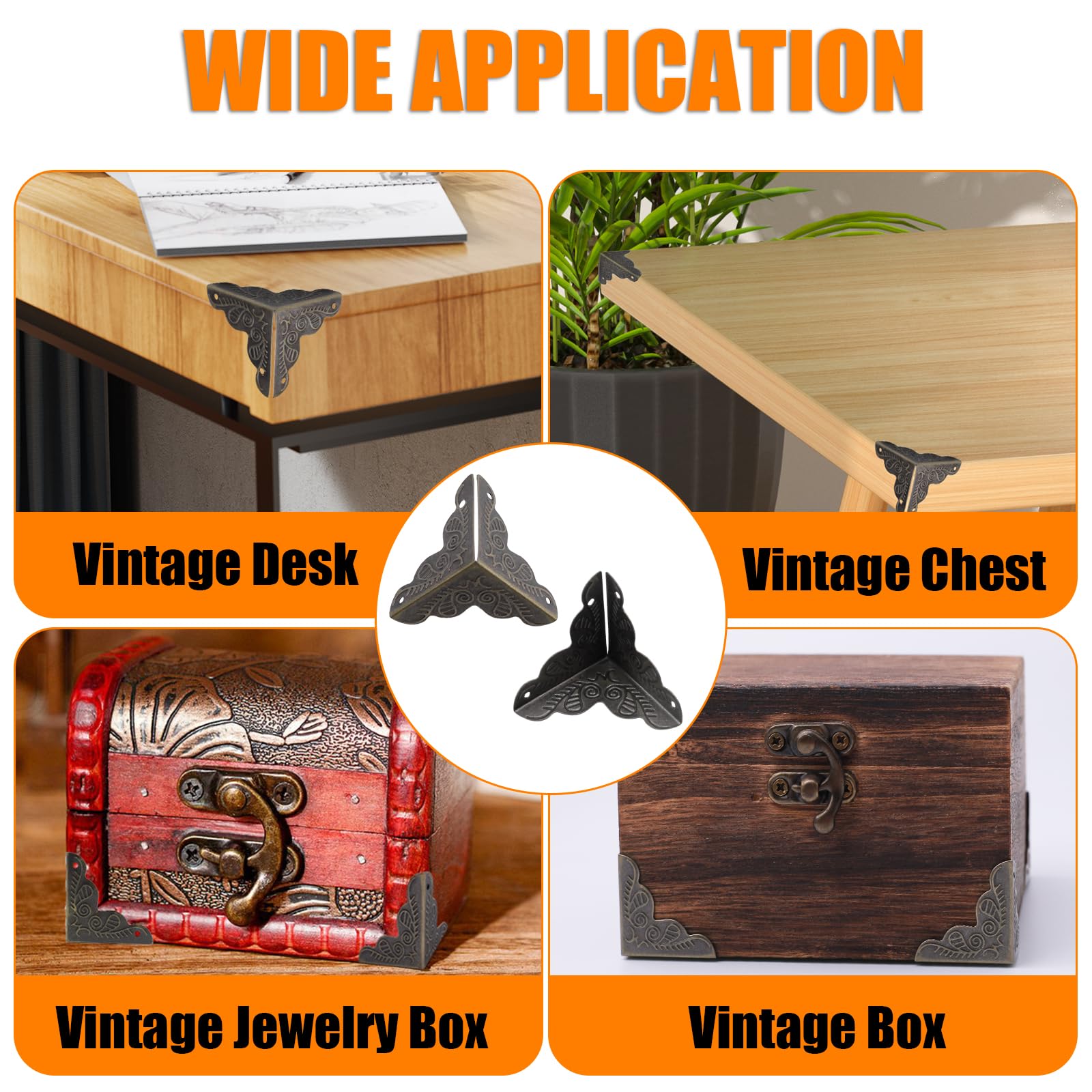 Olldag bronze jewelry-box corner protectors enhance vintage style and edge protection.