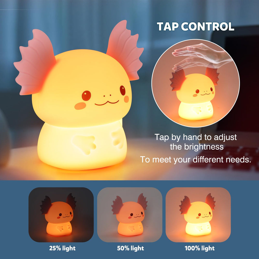 ollycasa axolotl night light styled as baby room decor with friendly look.