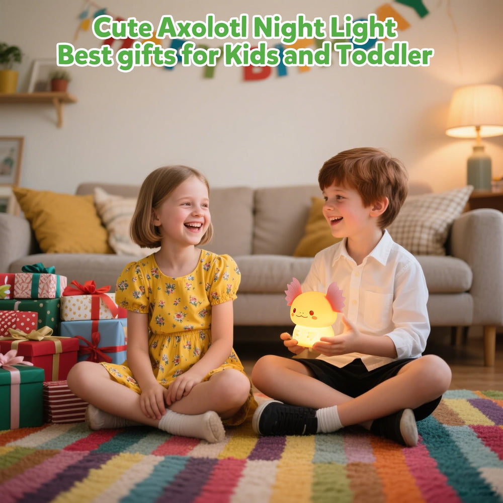 ollycasa axolotl night light showing three brightness levels for different moments.