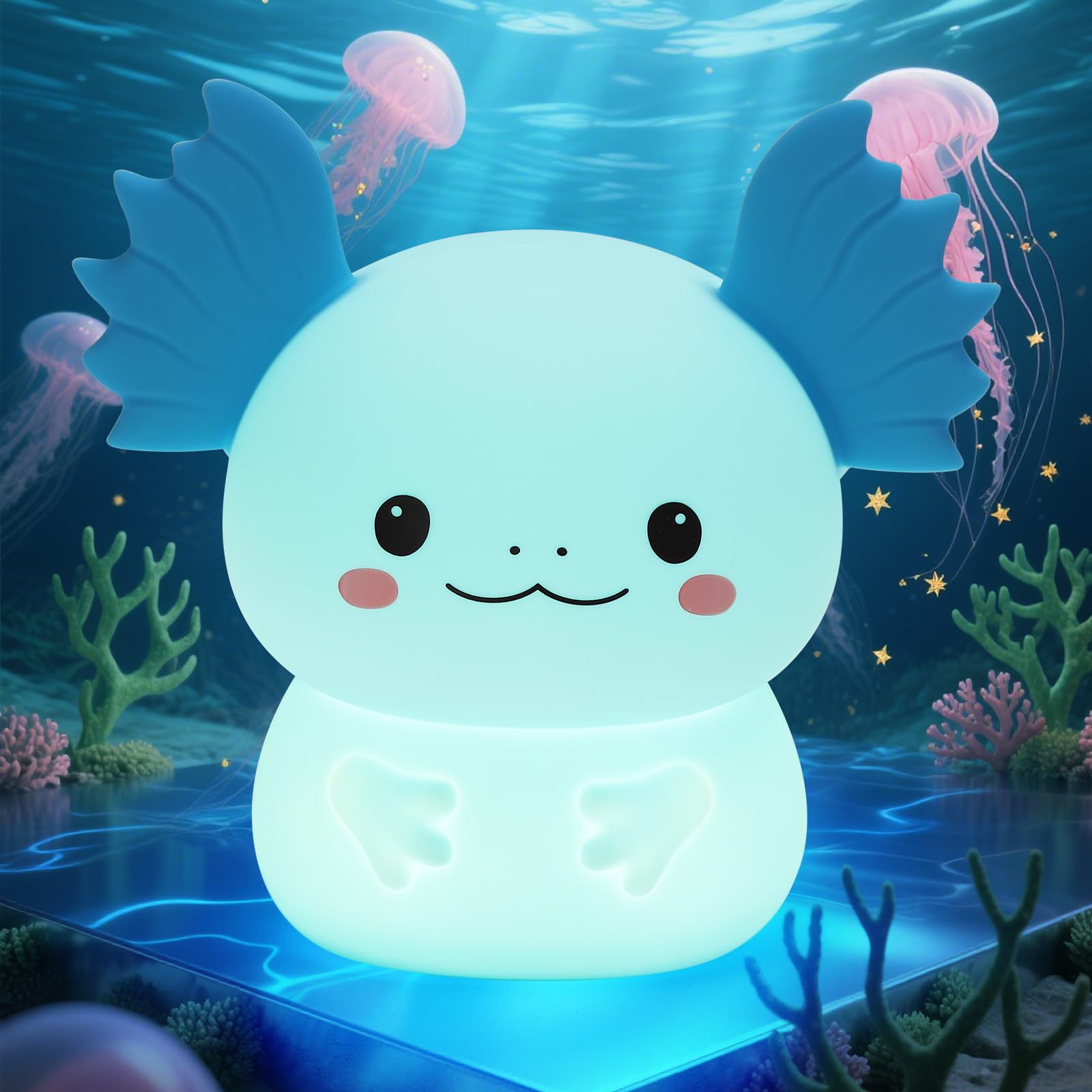 ollycasa Axolotl night light front view offers a gentle bedtime glow