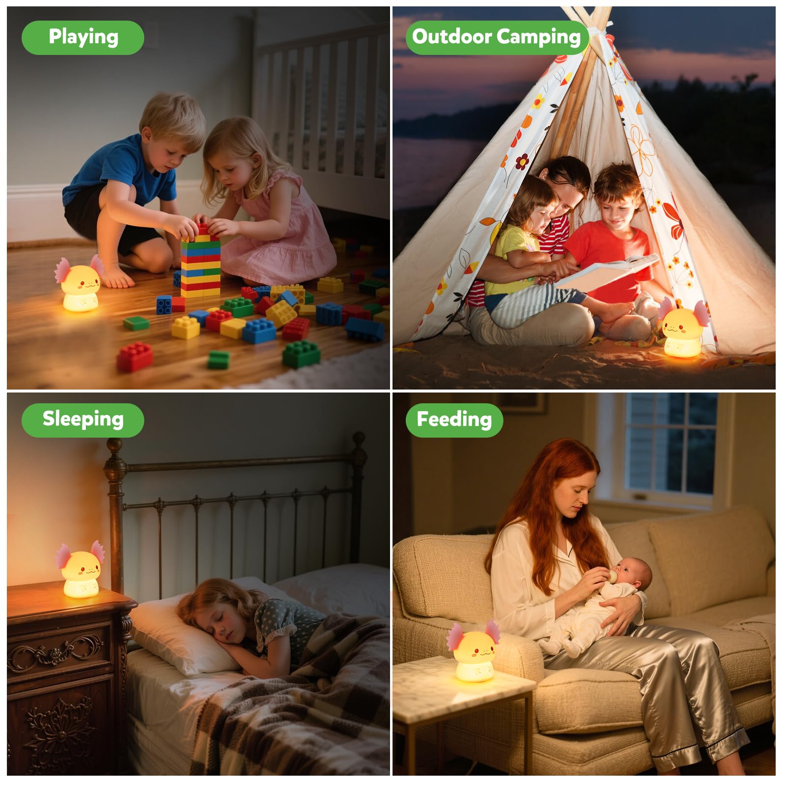 ollycasa axolotl night light made from BPA-free silicone for safe handling.