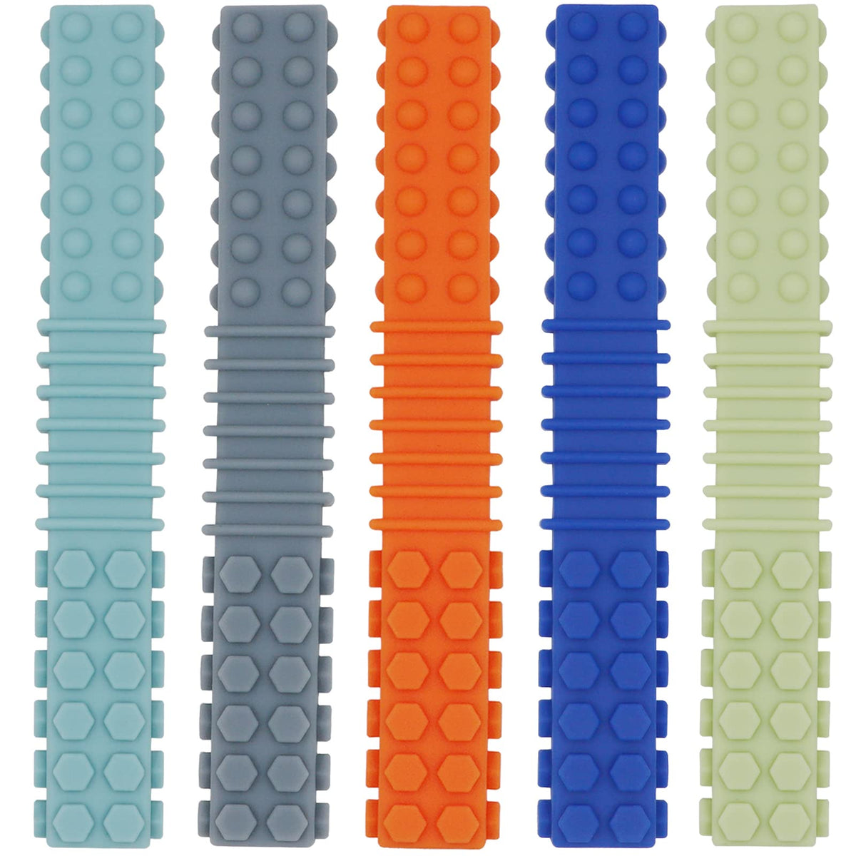 Olugu sensory chewy toys, 5-pack, colorful textured teether set for calming sensory play