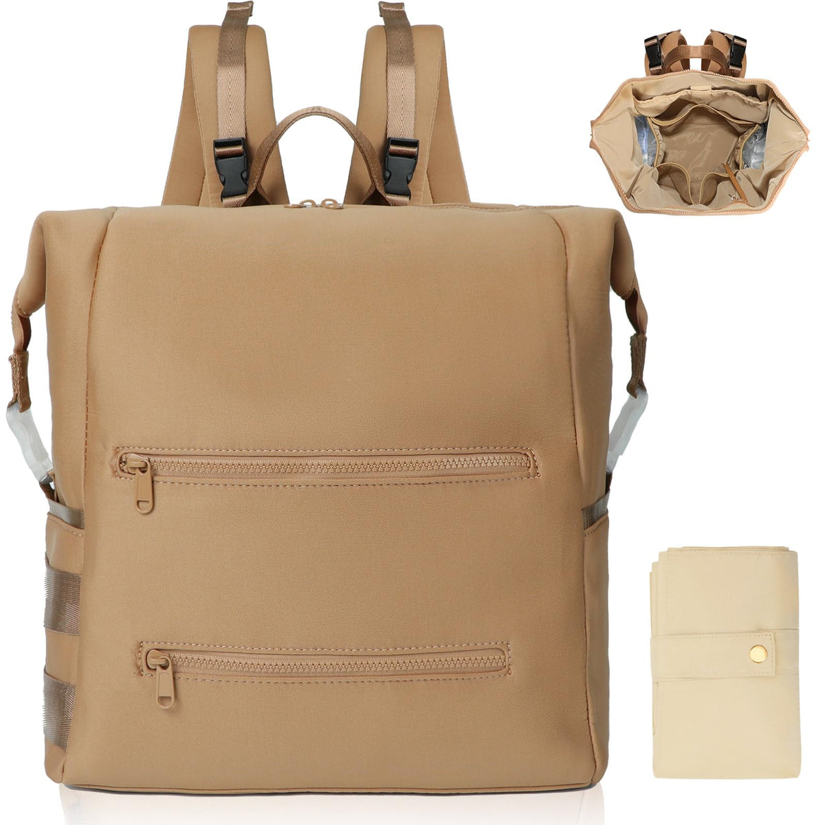 Omanmoli diaper bag backpack front view with roomy main compartment for essentials.