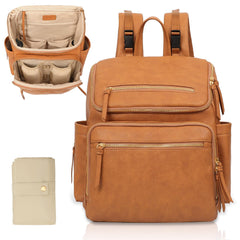 Omanmoli honey leather diaper bag backpack front view for everyday outings