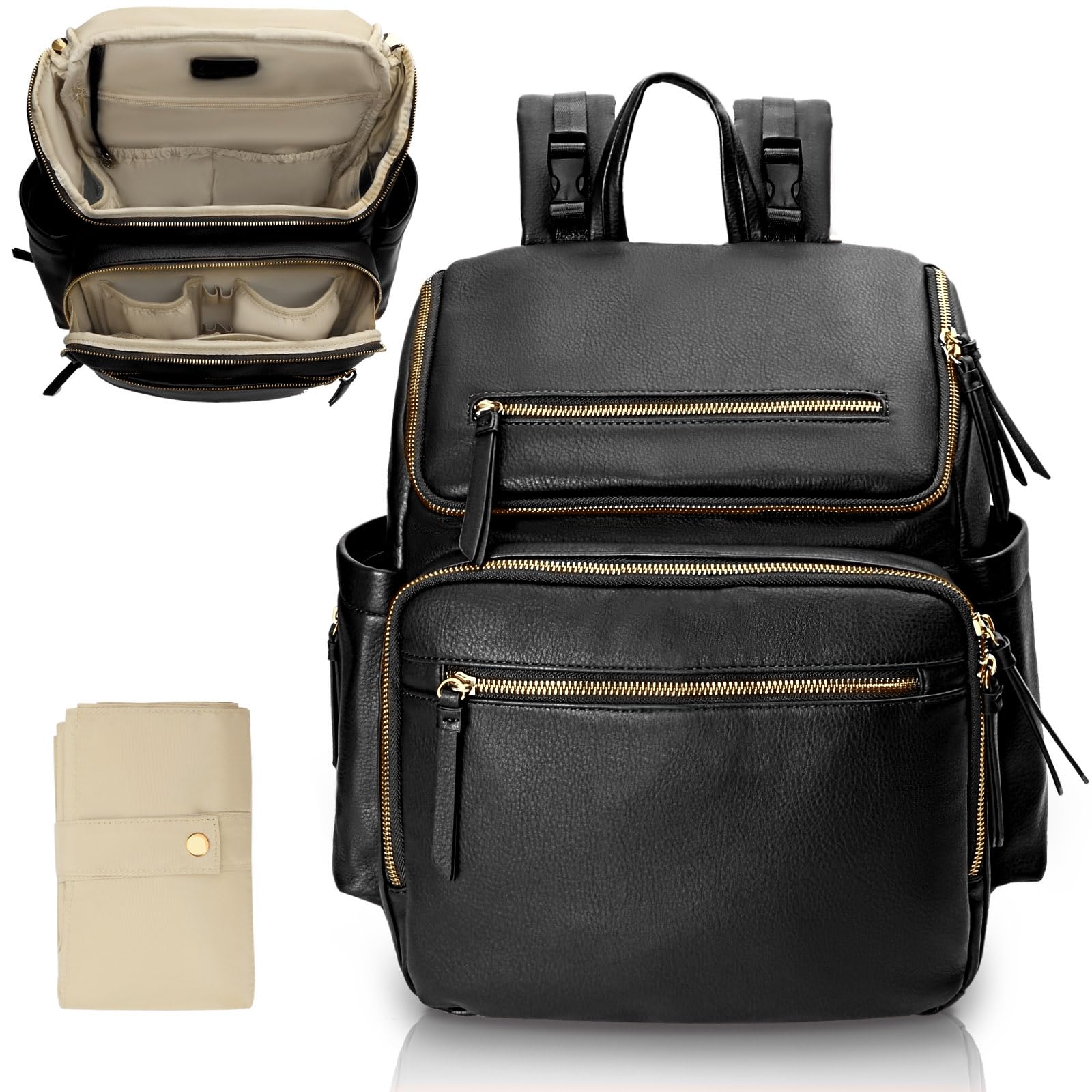 Omanmoli diaper bag backpack with leather exterior for durable daily use.