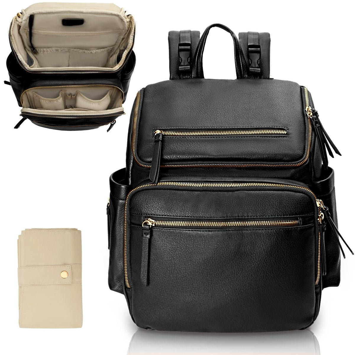 Omanmoli diaper bag backpack with leather exterior for durable daily use.