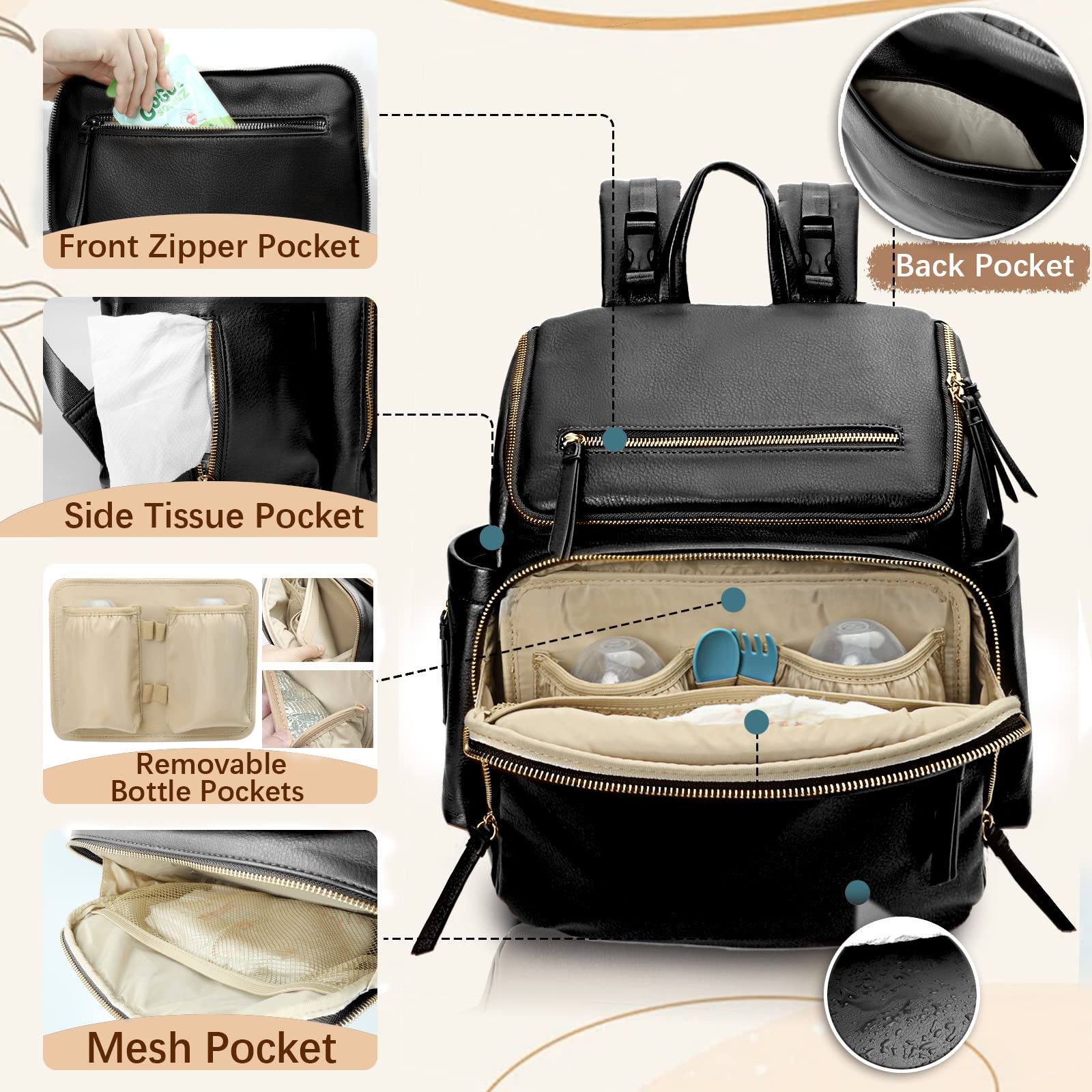Omanmoli diaper bag changing pad included for on-the-go changes.