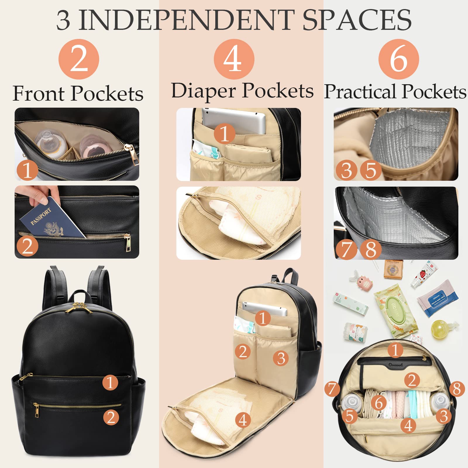 Omanmoli diaper bag interior pockets organized for baby gear and snacks.