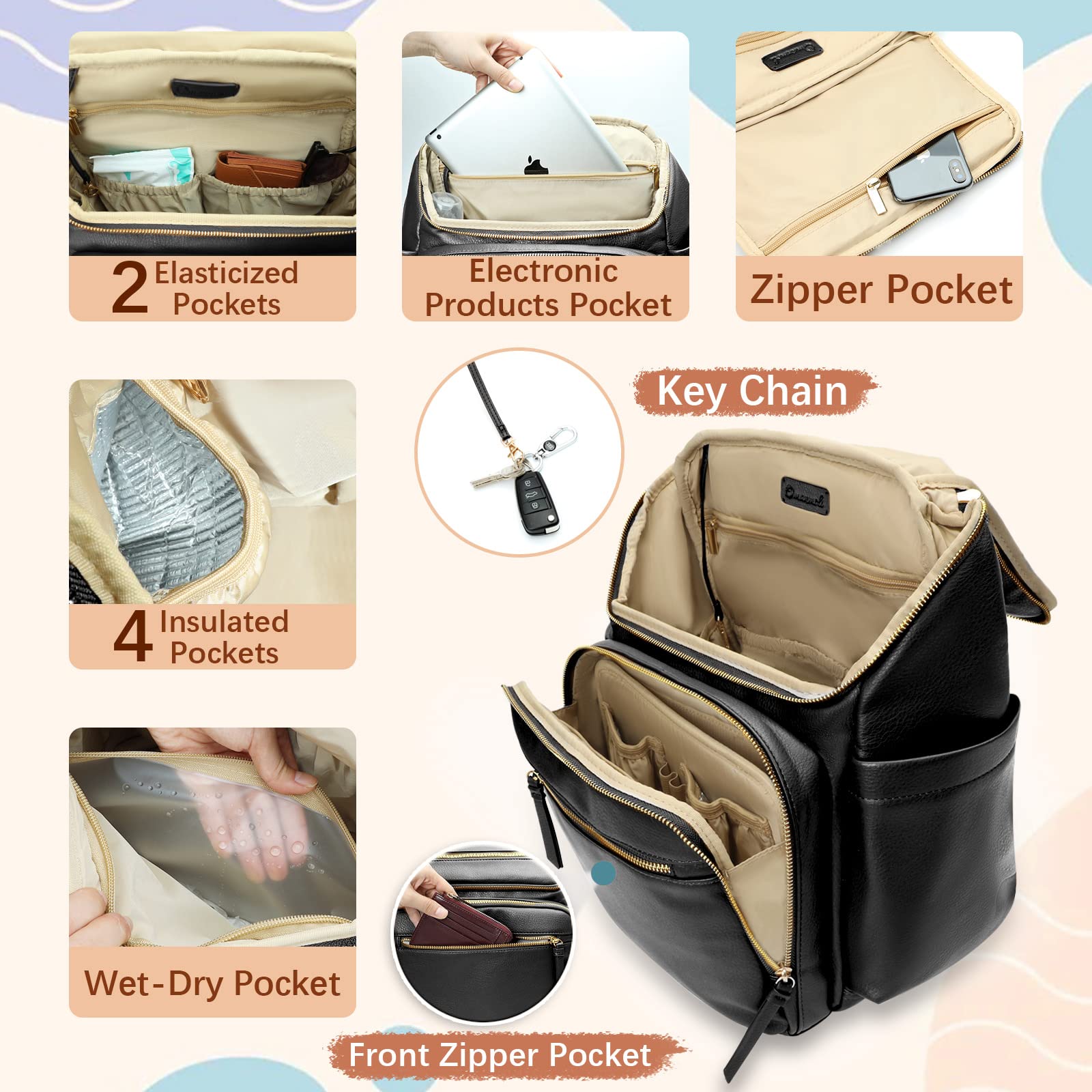 Omanmoli diaper bag with multifunctional straps for versatile carry.