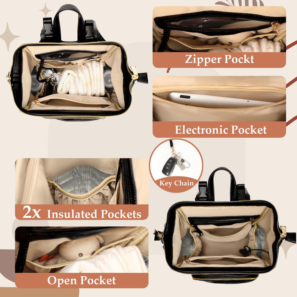 Omanmoli premium faux leather diaper bag with a sleek, durable exterior.