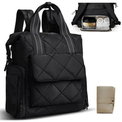 Omanmoli quilted diaper bag backpack front view with generous storage for busy mornings.