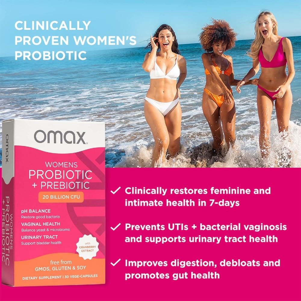 Omax3 cranberry extract probiotic bottle highlights cranberry support for urinary comfort.