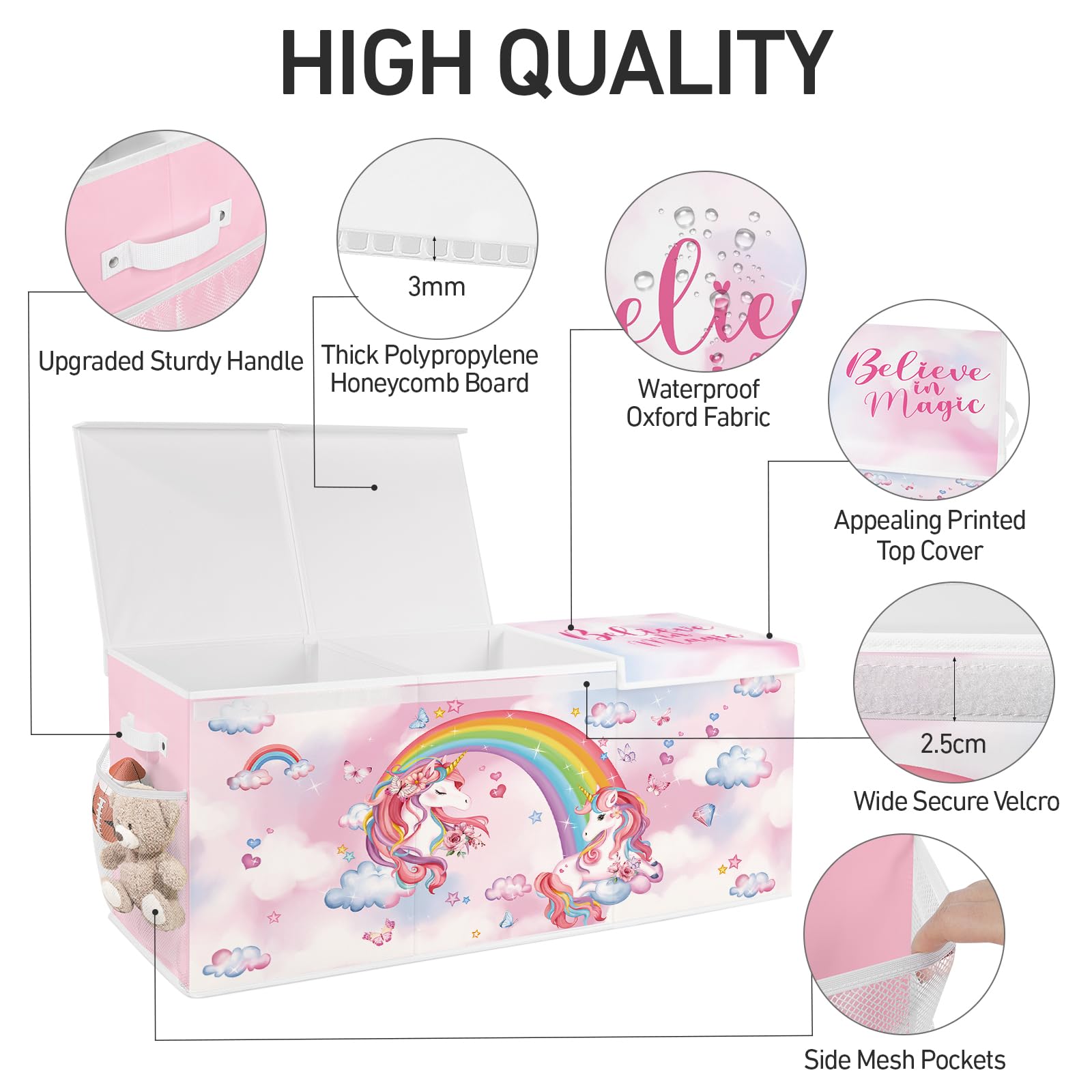 Omedecal toy box with collapsible design to save space after playtime.