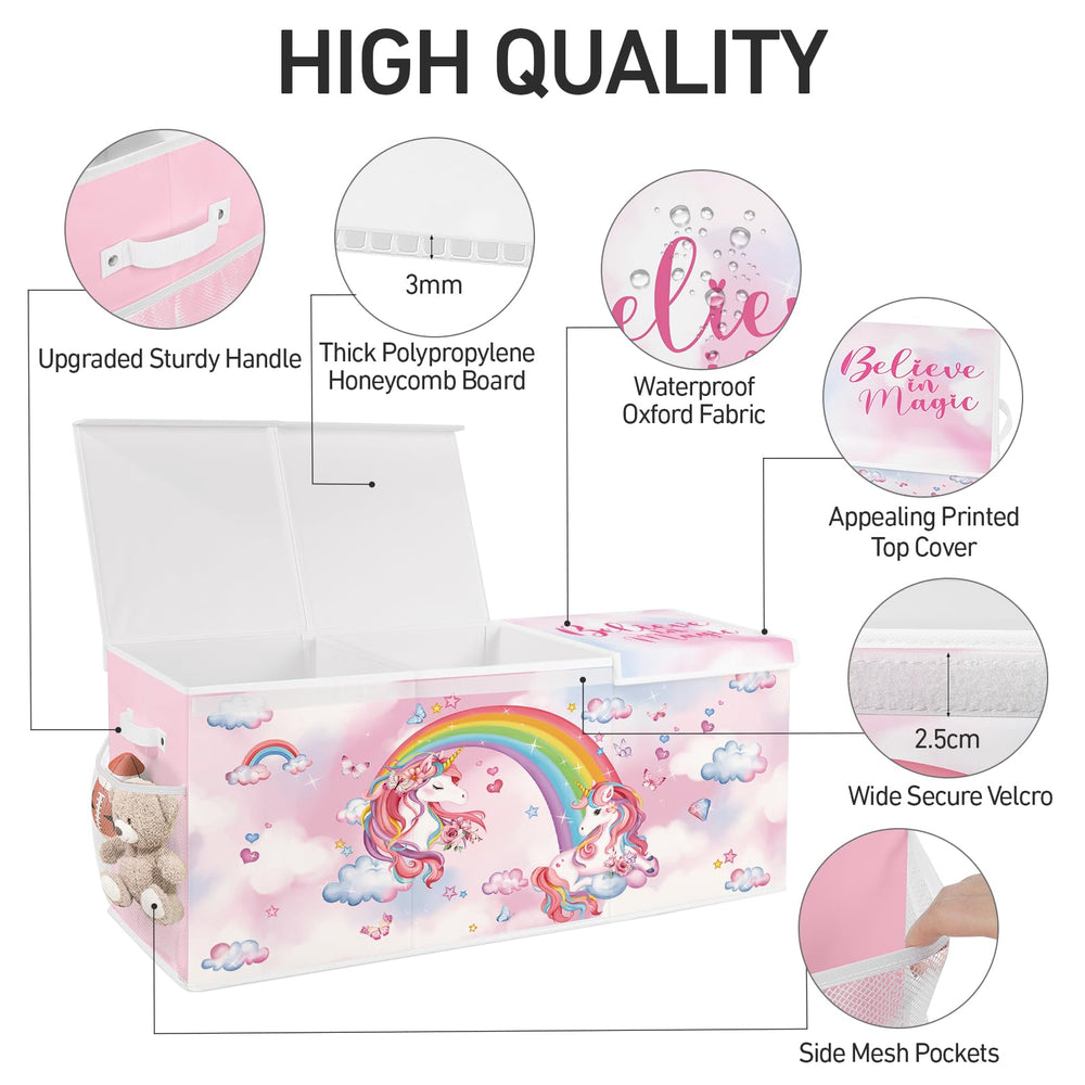 Omedecal toy box with collapsible design to save space after playtime.