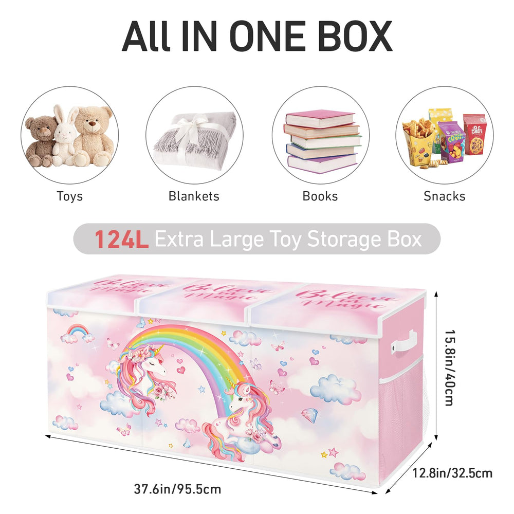Omedecal toy box interior dividers help organize toys and books.