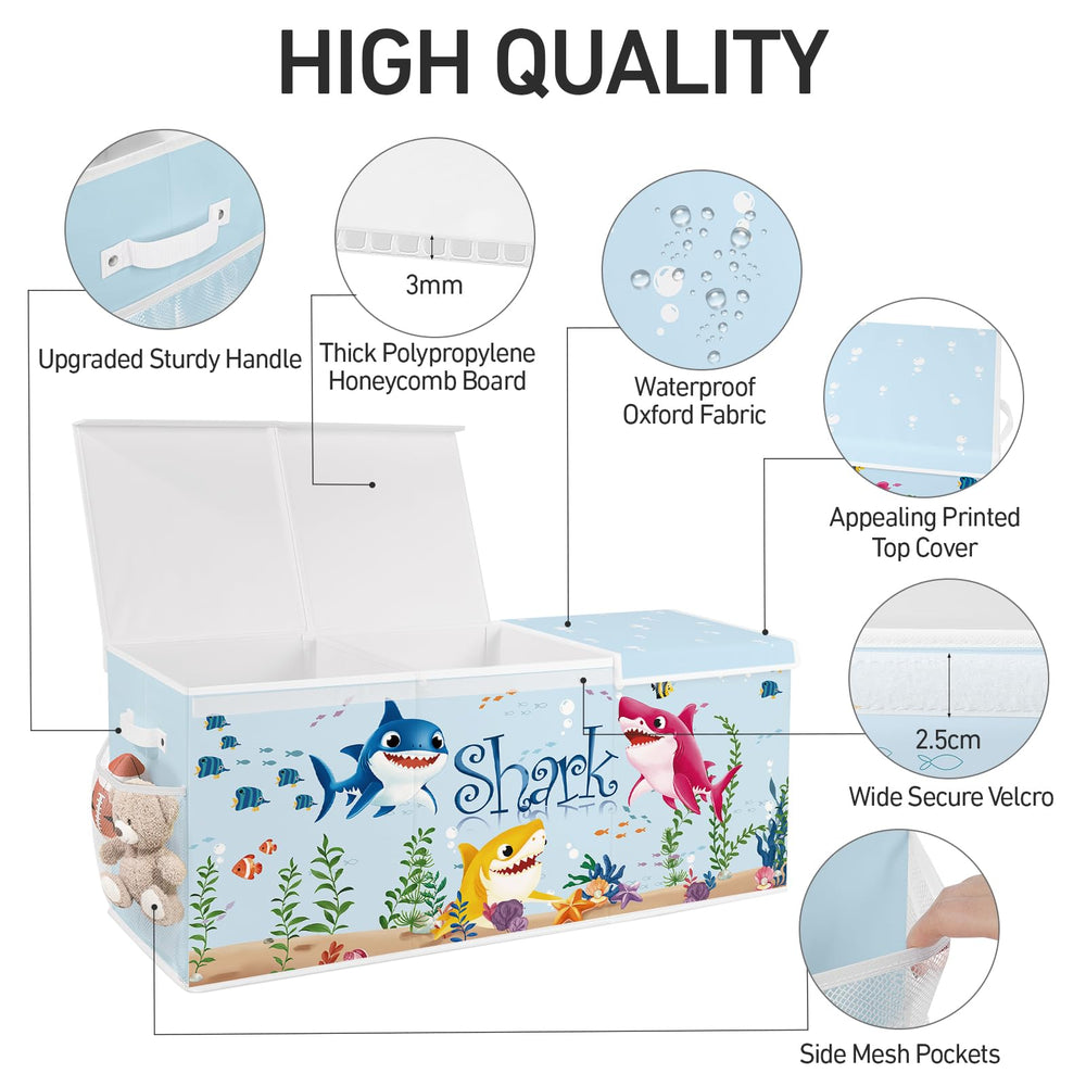 omedecal toy box sharks 124L capacity, ample space for plush toys and books